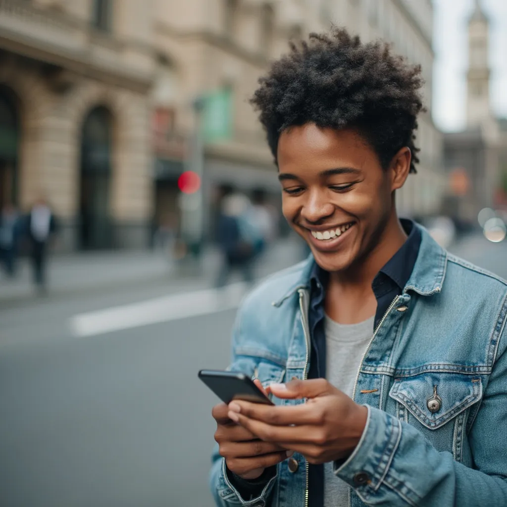 Utilisateur satisfait sur mobile